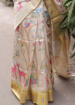 Yellow Tussar Silk Saree With Blouse Piece