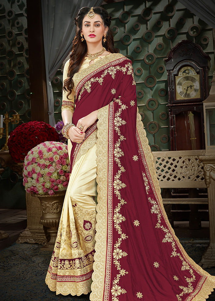 Maroon Spun Silk Embroidered Saree With Blouse Piece - Indian Silk House Agencies