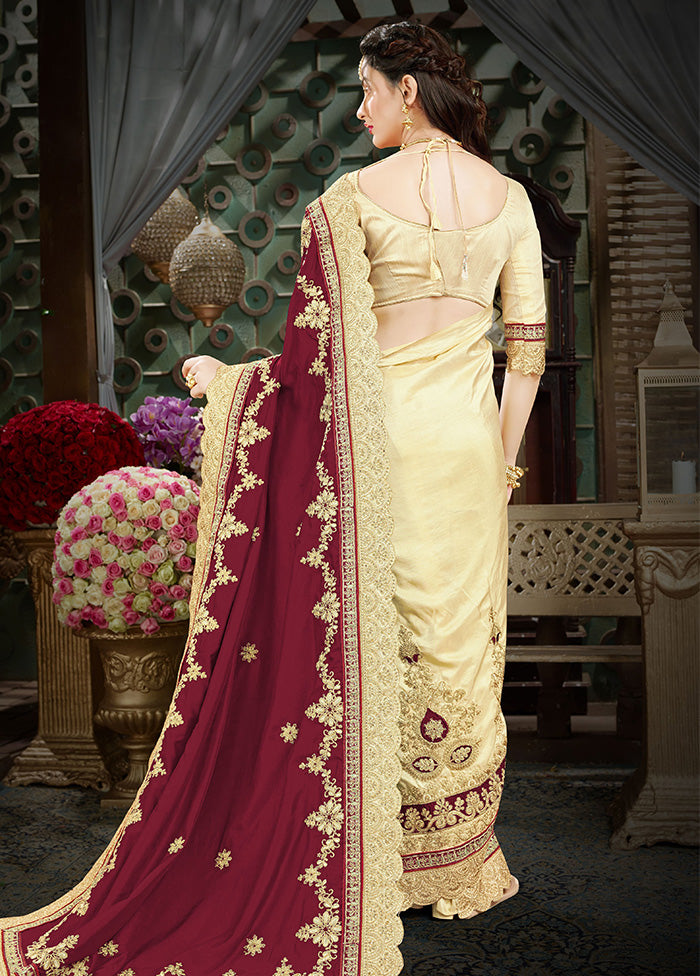 Maroon Spun Silk Embroidered Saree With Blouse Piece - Indian Silk House Agencies