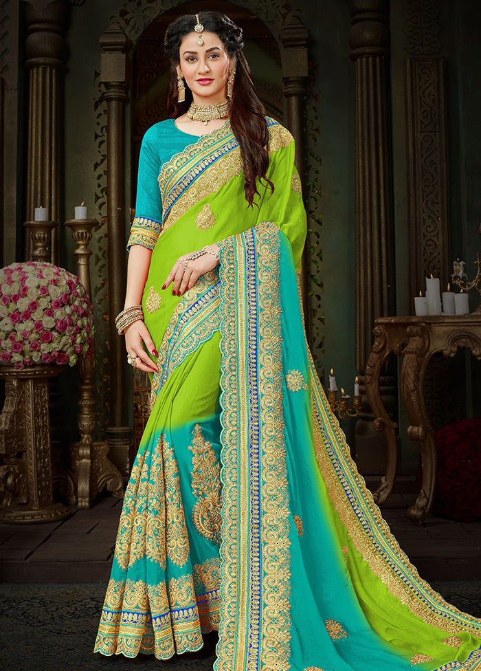 Light Green Chiffon Silk Saree With Blouse Piece - Indian Silk House Agencies