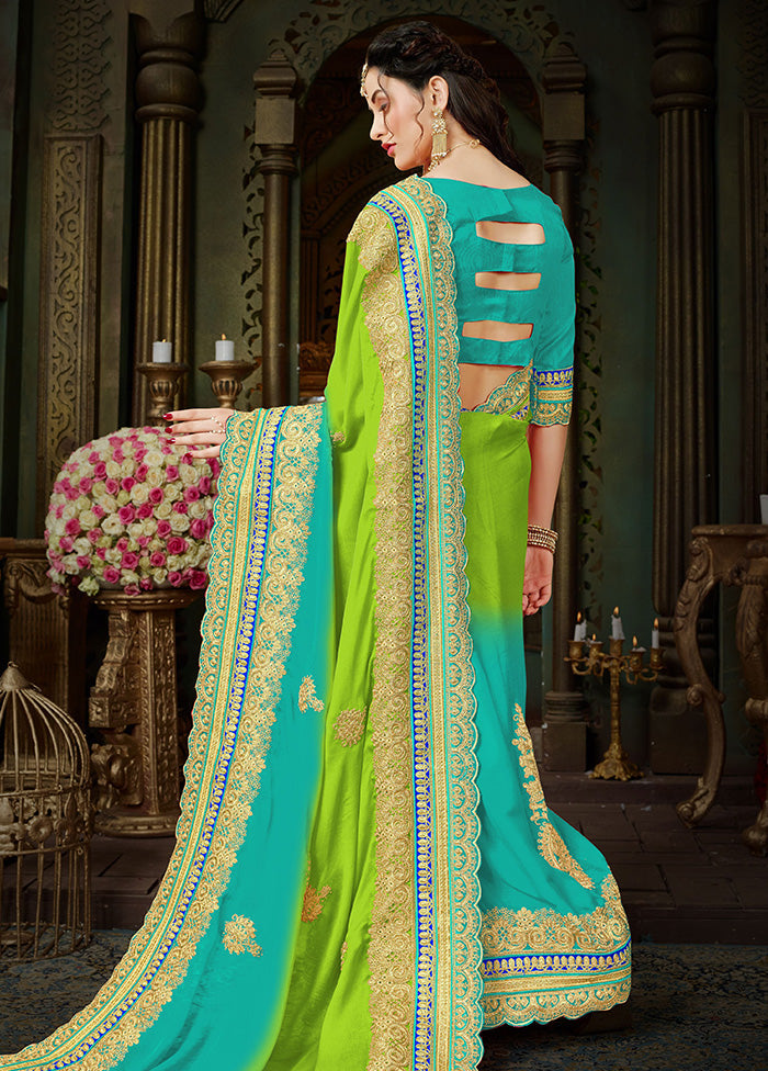 Light Green Chiffon Silk Saree With Blouse Piece - Indian Silk House Agencies