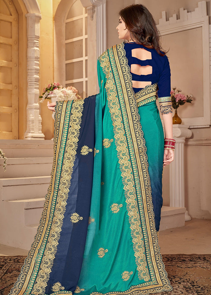 Sky Blue Chiffon Silk Embroidered Saree With Blouse Piece - Indian Silk House Agencies