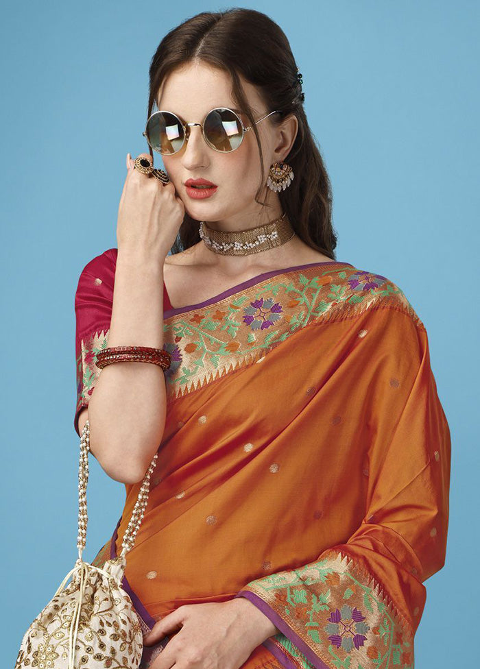 Mustard Spun Silk Woven Saree With Blouse Piece - Indian Silk House Agencies