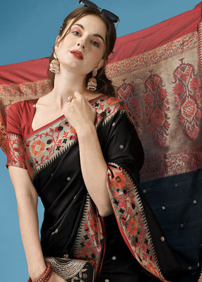 Black Spun Silk Woven Saree With Blouse Piece - Indian Silk House Agencies