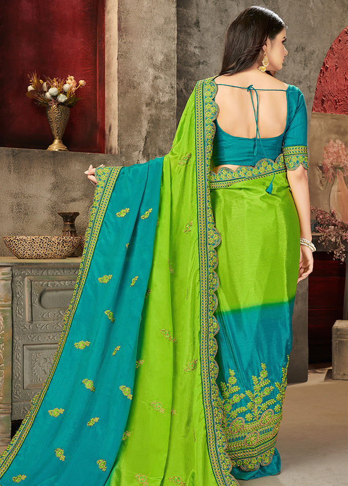 Turquoise Chiffon Silk Saree With Blouse Piece - Indian Silk House Agencies