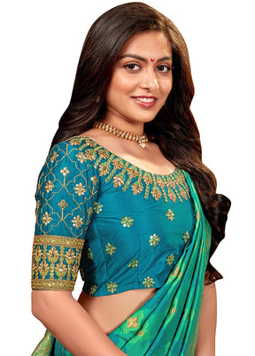 Green Spun Silk Woven Saree With Blouse Piece - Indian Silk House Agencies