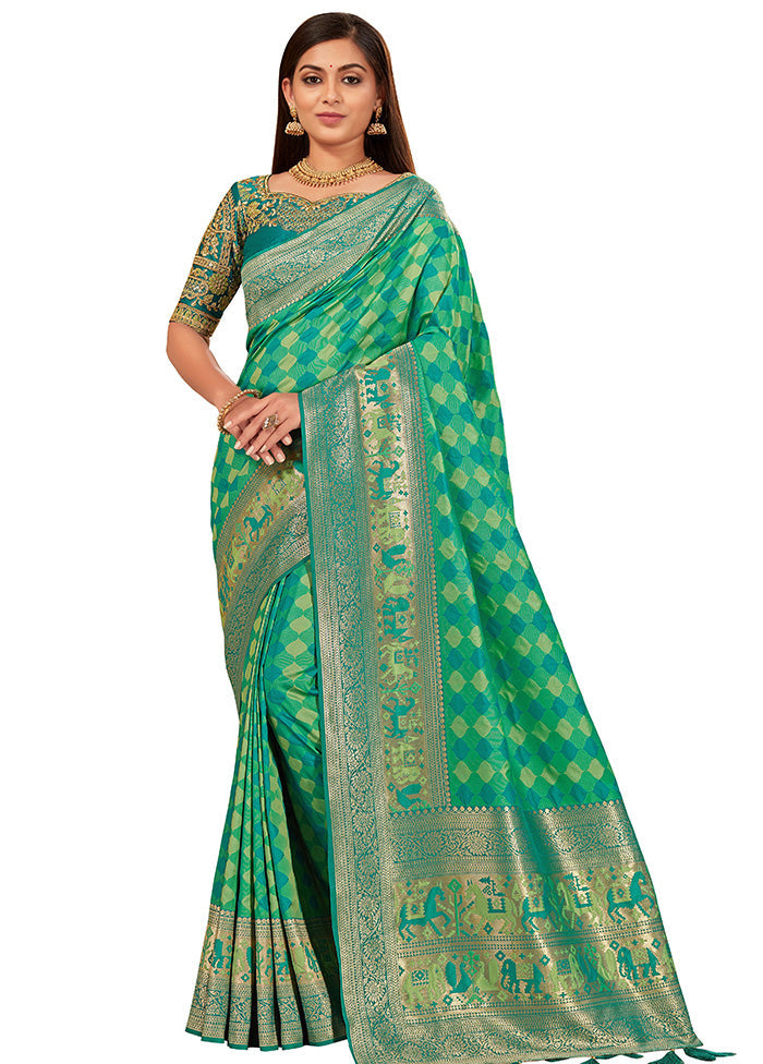 Light Green Spun Silk Woven Saree With Blouse Piece - Indian Silk House Agencies