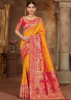 Yellow Spun Silk Woven Saree With Blouse Piece - Indian Silk House Agencies