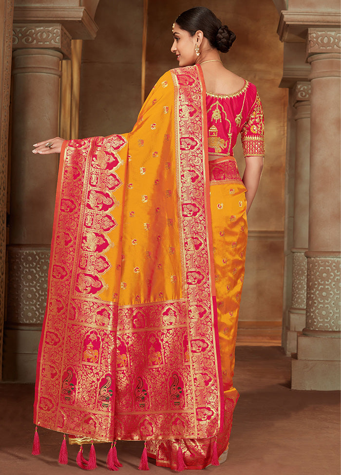 Yellow Spun Silk Woven Saree With Blouse Piece - Indian Silk House Agencies