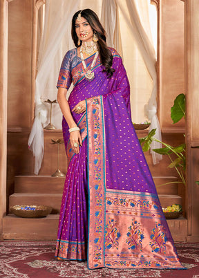 Purple Dupion Silk Saree With Blouse Piece