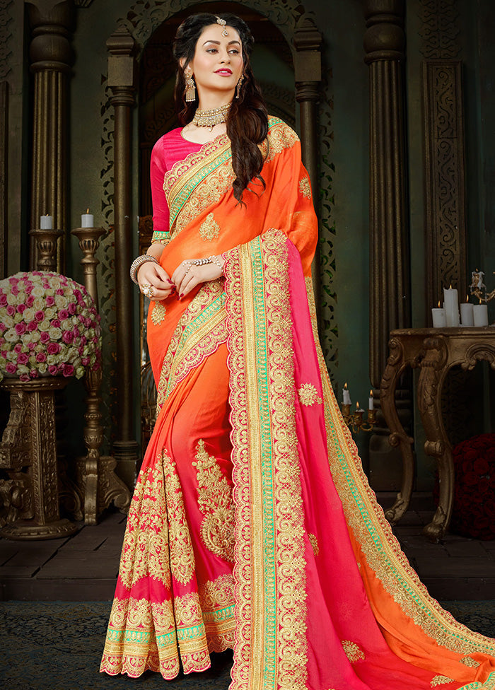 Orange Chiffon Silk Saree With Blouse Piece - Indian Silk House Agencies