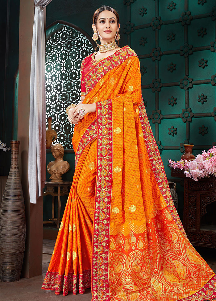 Orangish Yellow Spun Silk Woven Saree With Blouse Piece - Indian Silk House Agencies