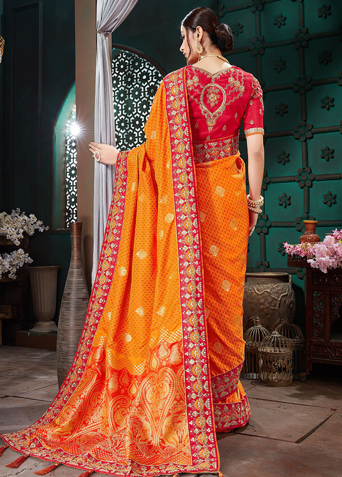 Orangish Yellow Spun Silk Woven Saree With Blouse Piece - Indian Silk House Agencies