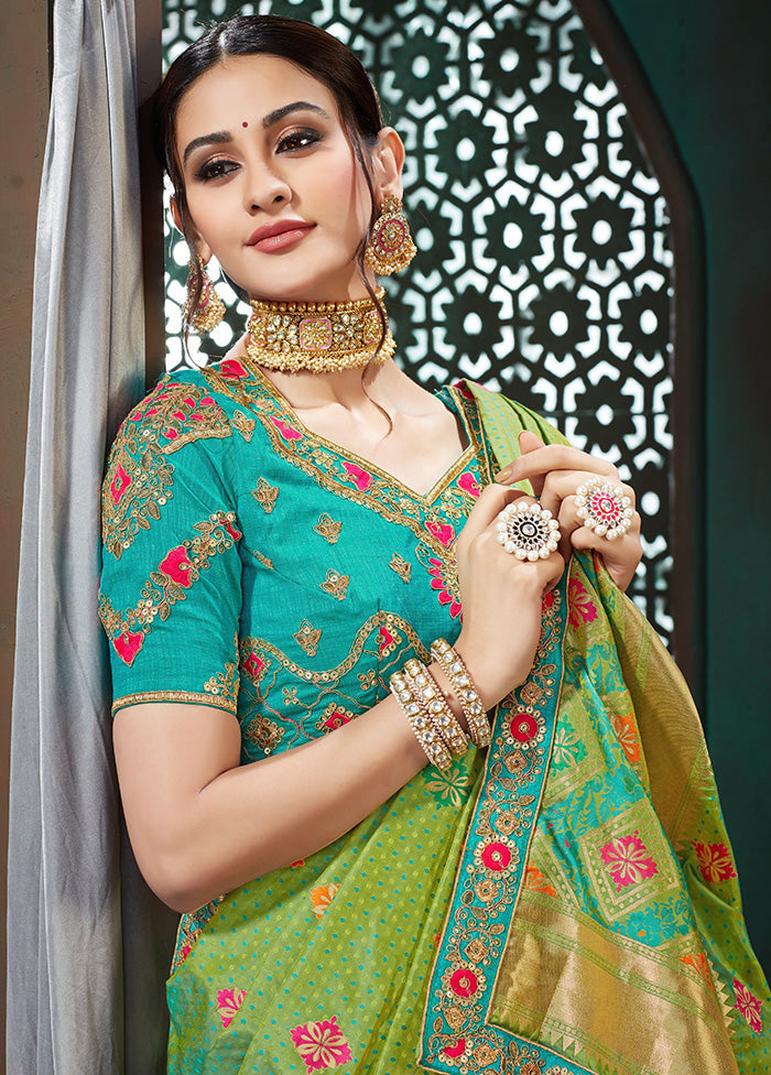 Green Spun Silk Embellished Saree With Blouse Piece - Indian Silk House Agencies