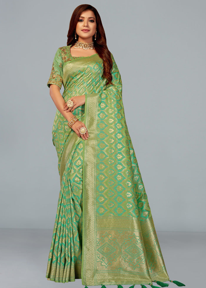 Green Spun Silk Woven Saree With Blouse Piece - Indian Silk House Agencies