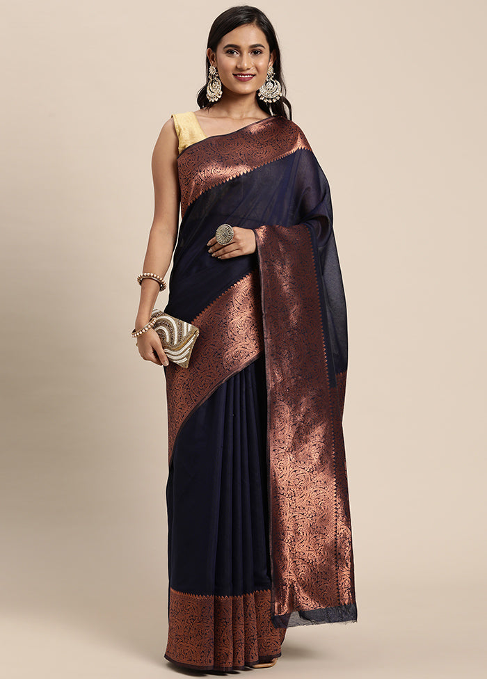 Blue Spun Silk Saree With Blouse Piece - Indian Silk House Agencies