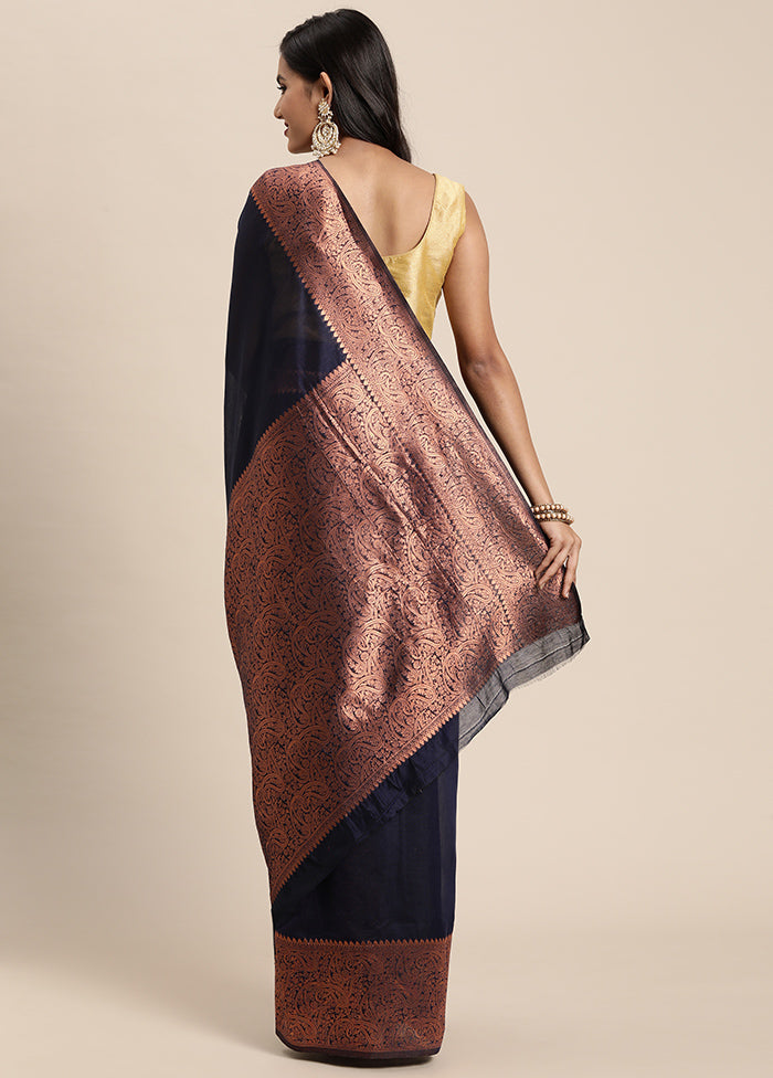 Blue Spun Silk Saree With Blouse Piece - Indian Silk House Agencies