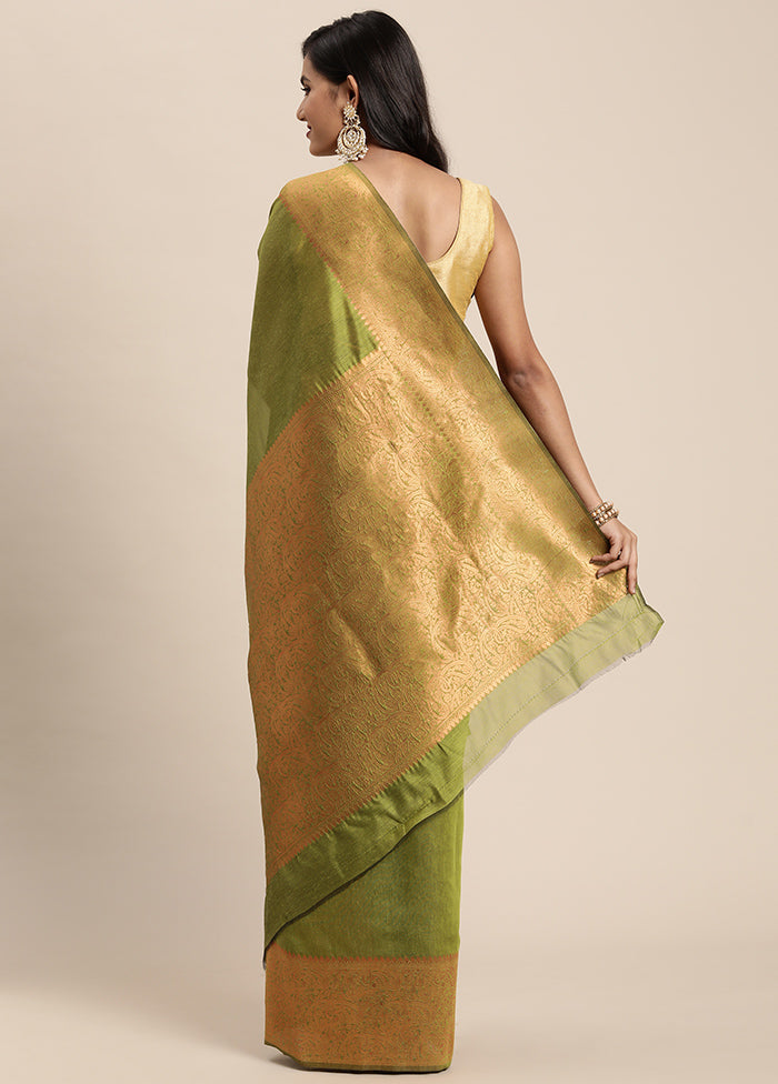 Green Spun Silk Saree With Blouse Piece - Indian Silk House Agencies