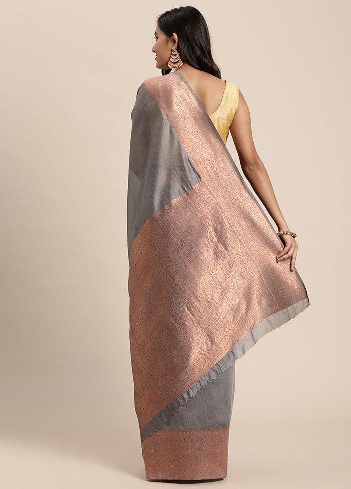 Grey Spun Silk Saree With Blouse Piece - Indian Silk House Agencies