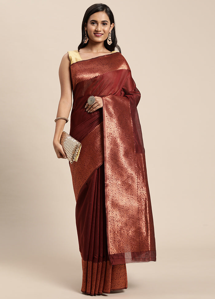 Maroon Spun Silk Saree With Blouse Piece - Indian Silk House Agencies