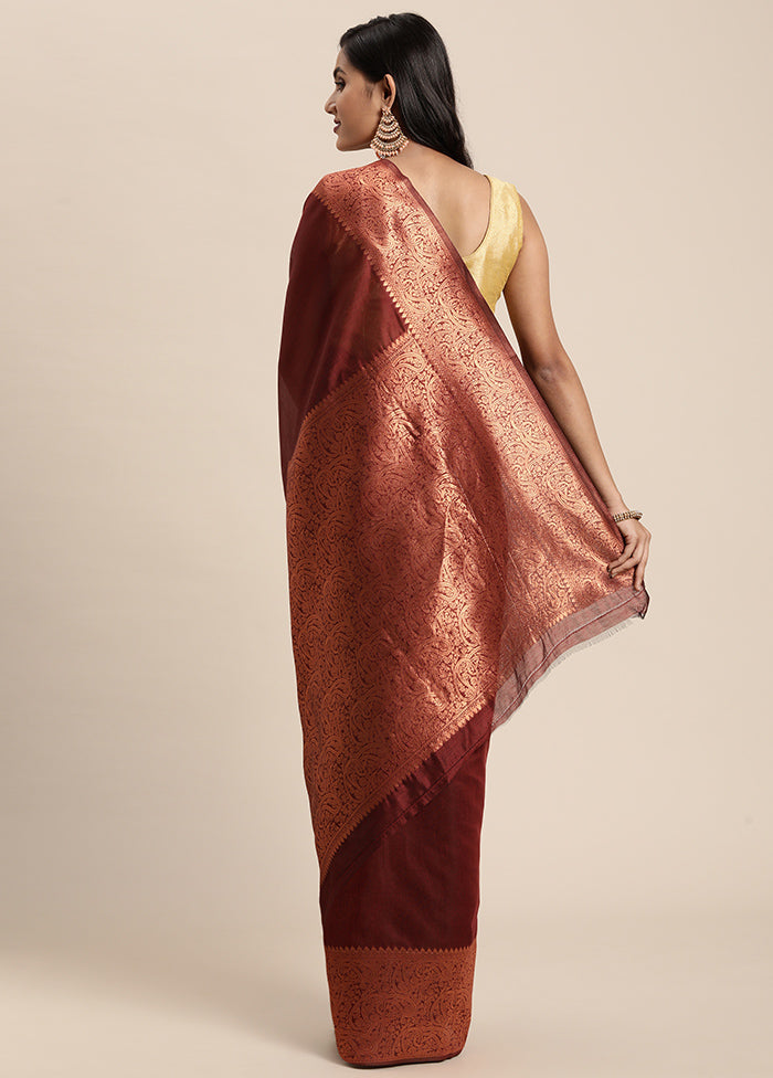 Maroon Spun Silk Saree With Blouse Piece - Indian Silk House Agencies