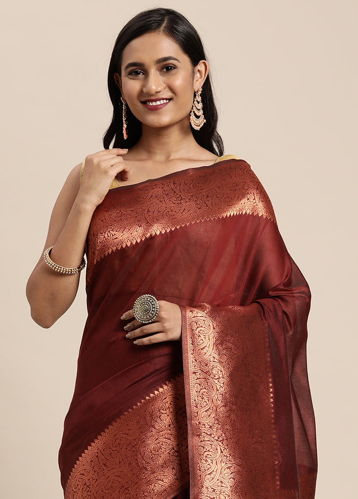 Maroon Spun Silk Saree With Blouse Piece - Indian Silk House Agencies