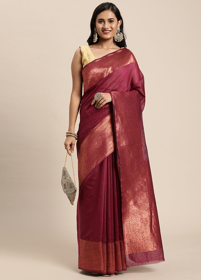 Wine Spun Silk Saree With Blouse Piece - Indian Silk House Agencies