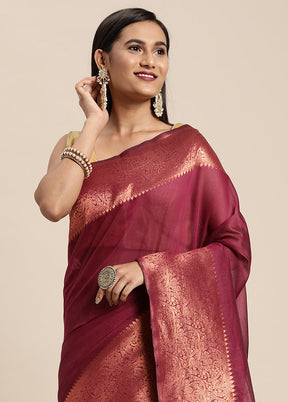 Wine Spun Silk Saree With Blouse Piece - Indian Silk House Agencies