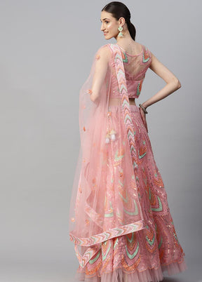 3 Pc Pink Crepe Semi Stitched Lehenga Set - Indian Silk House Agencies