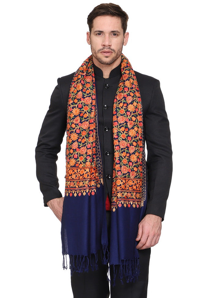 Navy Blue Acrylic Wool Cashmilon Shawl - Indian Silk House Agencies