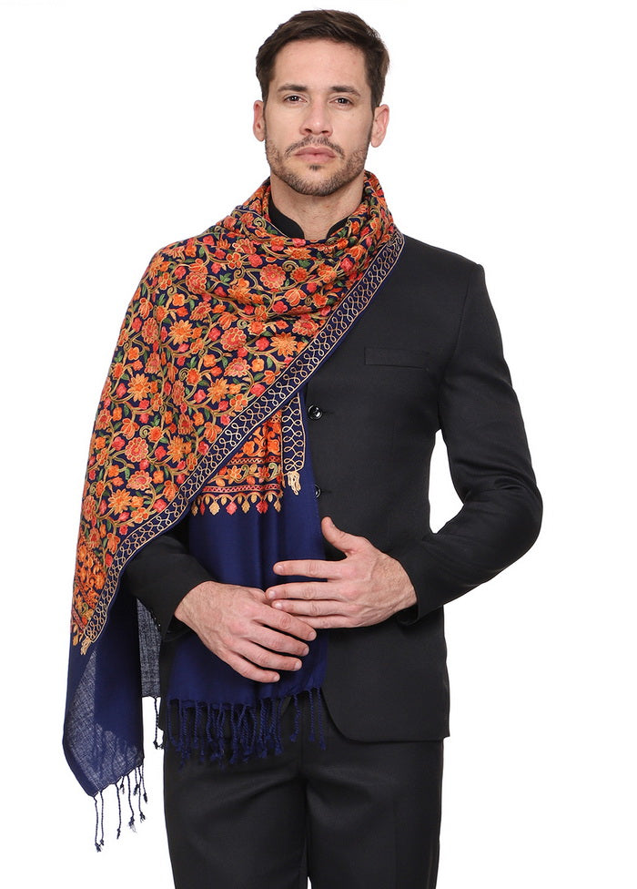 Navy Blue Acrylic Wool Cashmilon Shawl - Indian Silk House Agencies