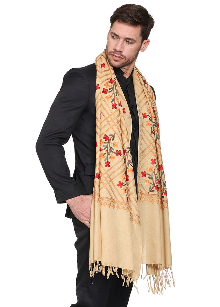 Beige Acrylic Wool Cashmilon Shawl - Indian Silk House Agencies