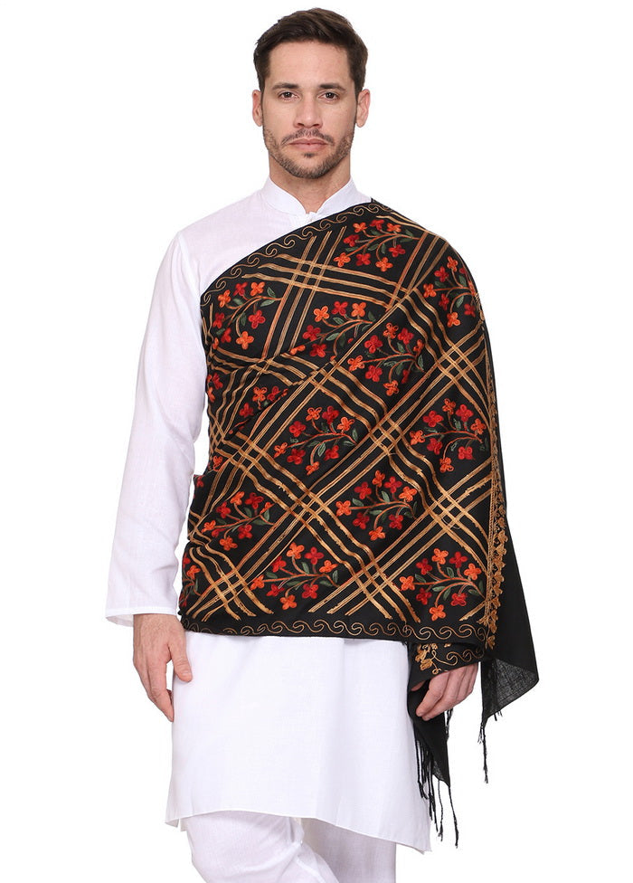 Black Acrylic Wool Cashmilon Shawl - Indian Silk House Agencies