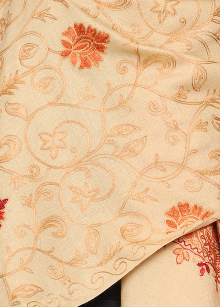 Beige Acrylic Wool Cashmilon Shawl - Indian Silk House Agencies