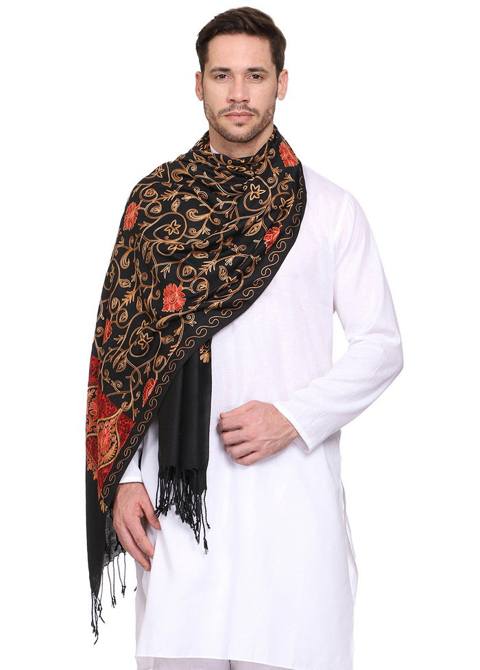 Black Acrylic Wool Cashmilon Shawl - Indian Silk House Agencies