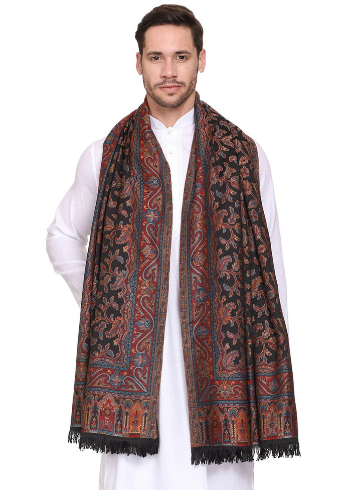 Black Poly Wool Woven Shawl - Indian Silk House Agencies