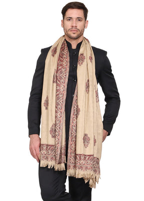 Beige Poly Wool Woven Shawl - Indian Silk House Agencies