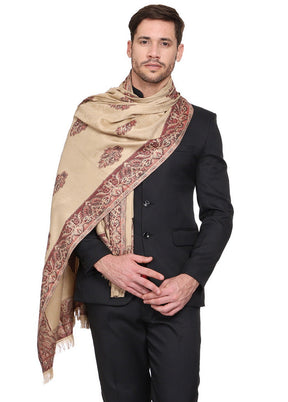 Beige Poly Wool Woven Shawl - Indian Silk House Agencies