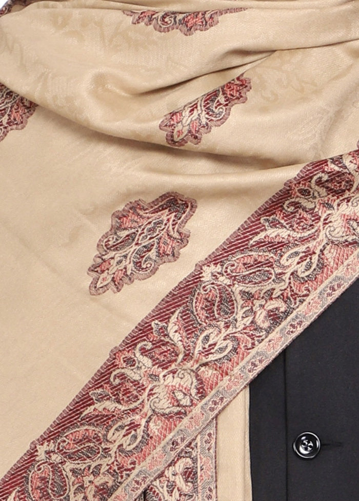 Beige Poly Wool Woven Shawl - Indian Silk House Agencies