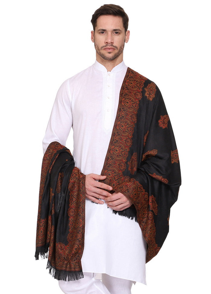 Black Poly Wool Woven Shawl - Indian Silk House Agencies