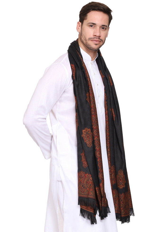 Black Poly Wool Woven Shawl - Indian Silk House Agencies