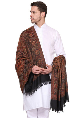 Black Poly Wool Woven Shawl - Indian Silk House Agencies