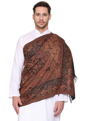 Black Poly Wool Woven Shawl - Indian Silk House Agencies