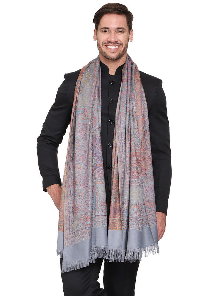 Grey Poly Wool Woven Shawl - Indian Silk House Agencies