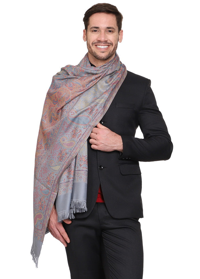 Grey Poly Wool Woven Shawl - Indian Silk House Agencies