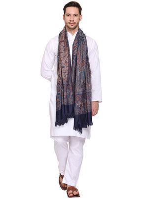 Navy Blue Poly Wool Woven Shawl - Indian Silk House Agencies