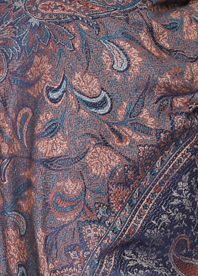 Navy Blue Poly Wool Woven Shawl - Indian Silk House Agencies