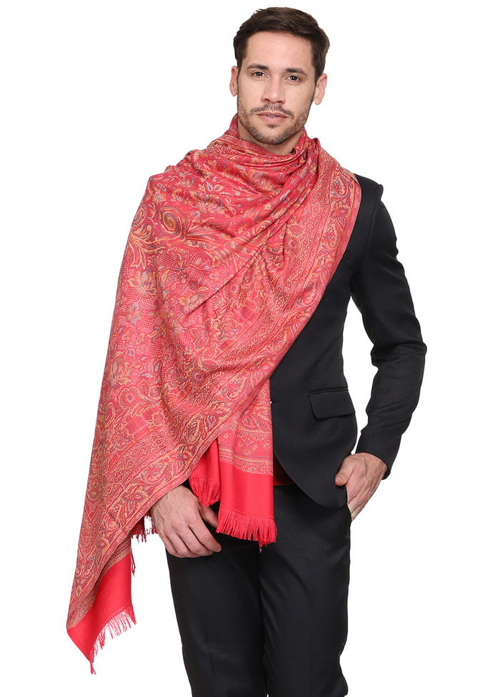 Red Poly Wool Woven Shawl - Indian Silk House Agencies