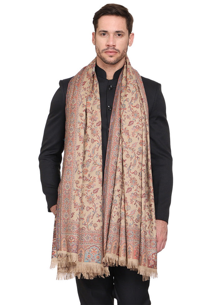 Beige Poly Wool Woven Shawl - Indian Silk House Agencies