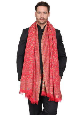 Red Poly Wool Woven Shawl - Indian Silk House Agencies